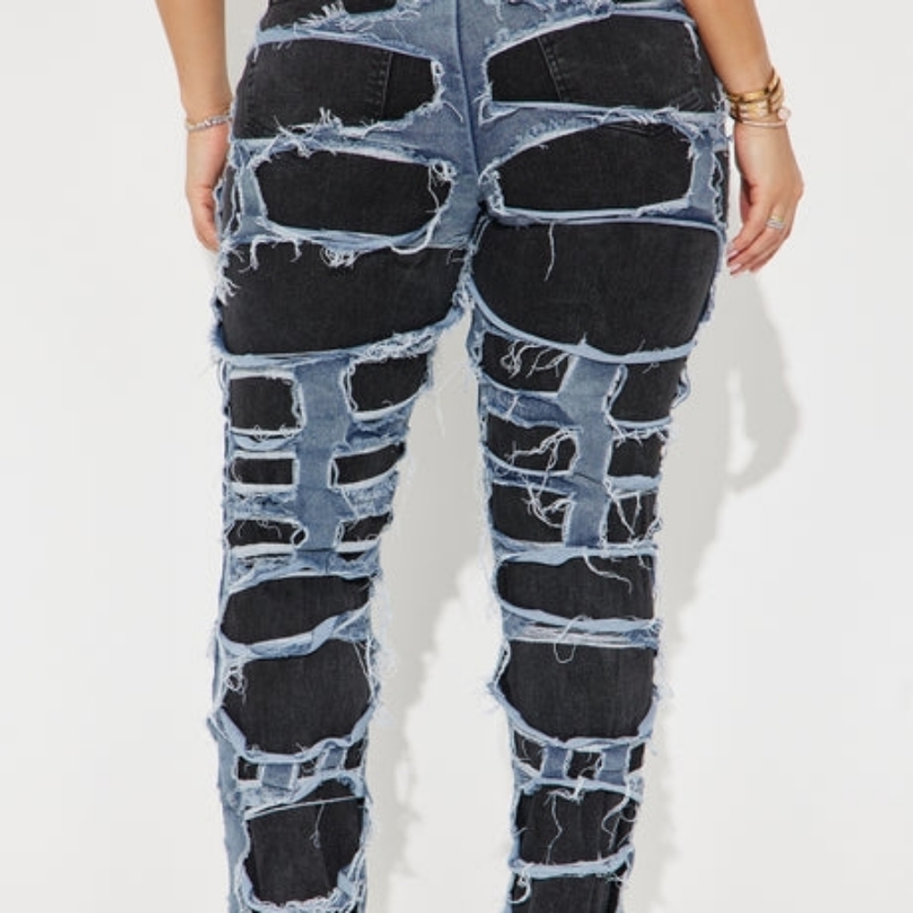 Distressed Black and Blue Women Jeans - Picture 2 of 3
